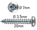 Wood screws 20mm x 3.5mm Pan head Pozi Steel ZP pack 200