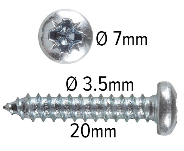 Wood screws 20mm x 3.5mm Pan head Pozi Steel ZP pack 1000
