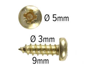 Wood screws 9mm x 3mm Pan head Pozi Steel Brass plated pack 200