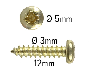 Wood screws 12mm x 3mm Pan head Pozi Steel Brass plated pack 200