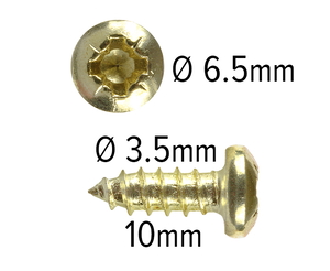 Wood screws 10mm x 3.5mm Pan head Pozi Steel Brass plated pack 200