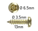 Wood screws 13mm x 3.5mm Pan head Pozi Steel Brass plated pack 1000