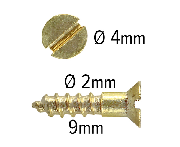 Wood Screws 9mm x 2.2mm CSK Head Slotted Solid Brass pack 200