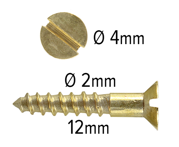 Wood Screws 12mm x 2.2mm CSK Head Slotted Solid Brass pack 200