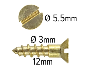 Wood Screws 12mm x 3mm CSK Head Slotted Solid Brass pack 200