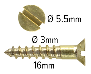 Wood Screws 16mm x 3mm CSK Head Slotted Solid Brass pack 200