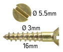 Wood Screws 16mm x 3mm CSK Head Slotted Solid Brass pack 200