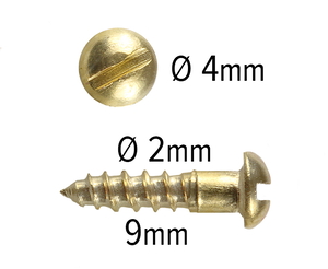 Wood Screws 9mm x 2.2mm Round Head Slotted Solid Brass pack 200