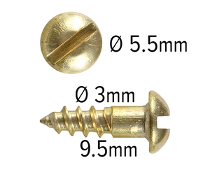 Wood Screws 9.5mm x 3mm Round Head Slotted Solid Brass pack 200