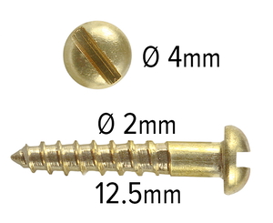 Wood Screws 12.5mm x 2.2mm Round Head Slotted Solid Brass pack 200