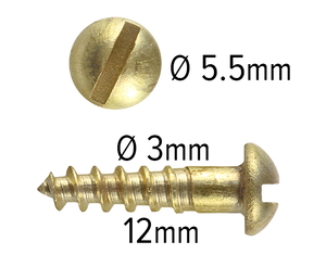 Wood Screws 12mm x 3mm Round Head Slotted Solid Brass pack 200