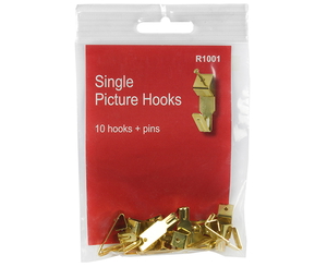 One pin Picture Hooks 10 with 10 pins in polypack