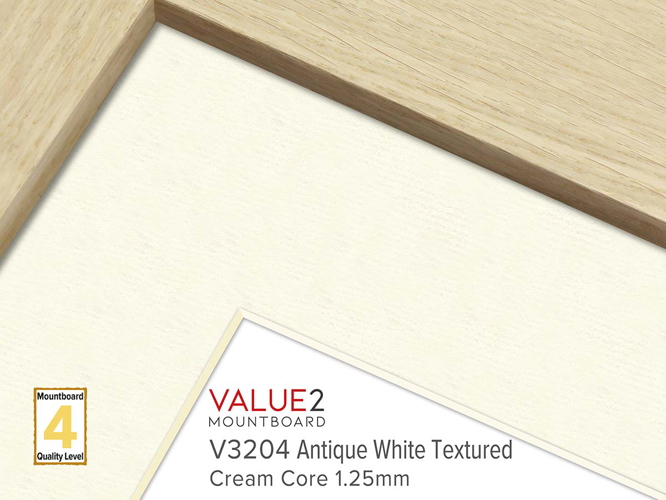 VALUE2 Cream Core Antique White Textured 1.25mm Level 4 Mountboard 1 sheet