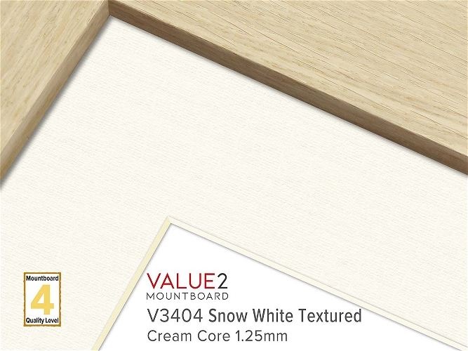 VALUE2 Cream Core Snow White Textured 1.25mm Level 4 Mountboard 1 sheet