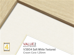 VALUE2 Cream Core SOFT WHITE TEXTURED 1.25mm Level 4 Mountboard 1 sheet